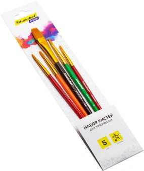 Набор кистей Silwerhof Color синтетика (наб.5шт) синт.круг.№3/плос.№2,6,14/овал.№1 - купить недорого с доставкой в интернет-магазине