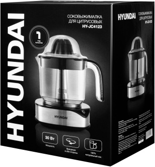 Соковыжималка цитрусовая Hyundai HY-JC4123 30Вт рез.сок.:1200мл. черный/нержавеющая сталь - купить недорого с доставкой в интернет-магазине