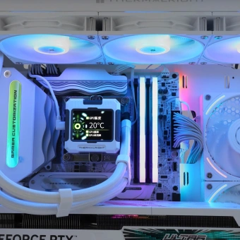 Система водяного охлаждения Thermalright Frozen Warframe 360 ARGB Soc-AM5/AM4/1200/1700/1851 белый 4-pin 29.8dB Al LCD Ret (F-WFRAME-360-WH-ARGB) - купить недорого с доставкой в интернет-магазине