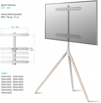 Подставка для телевизора Onkron TS1220 белый 32"-65" макс.35кг напольный - купить недорого с доставкой в интернет-магазине