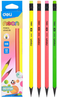 Карандаш ч/г Deli EU54600 Neon HB трехгран. пластик коробка ластик - купить недорого с доставкой в интернет-магазине