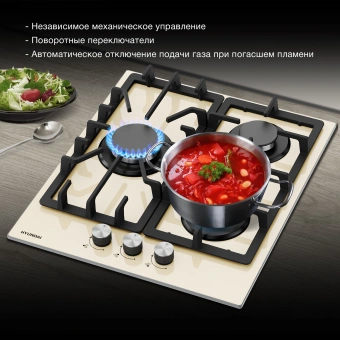 Газовая варочная поверхность Hyundai HHG 4333 BE бежевый - купить недорого с доставкой в интернет-магазине