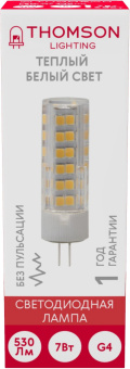 Лампа светодиодная Thomson TH-B4232 7Вт цок.:G4 капсул. 220B 3000K св.свеч.бел.теп. (упак.:1шт) - купить недорого с доставкой в интернет-магазине
