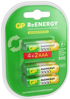 Аккумулятор GP Rechargeable 100AAAHC4/2RGY-2CRCB6 AAA NiMH 930mAh (6шт) блистер - купить недорого с доставкой в интернет-магазине