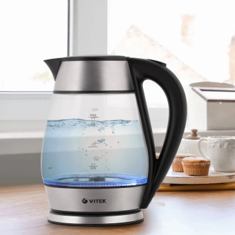 Чайник электрический Vitek VT-7037 1.7л. 2200Вт прозрачный/черный корпус: стекло/металл/пластик - купить недорого с доставкой в интернет-магазине