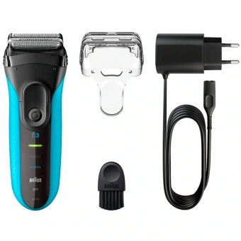 Бритва сетчатая Braun Series 3 3010S реж.эл.:3 питан.:аккум. синий/черный - купить недорого с доставкой в интернет-магазине