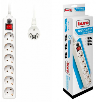 Сетевой фильтр Buro 600SH-3-W 3м (6 розеток) белый (коробка) - купить недорого с доставкой в интернет-магазине