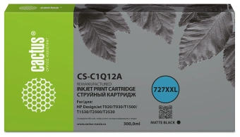 Картридж струйный Cactus CS-C1Q12A №727 черный пигментный (300мл) для HP Designjet T920/T930/T1500/T1530 с чипом - купить недорого с доставкой в интернет-магазине
