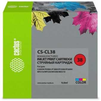 Картридж струйный Cactus CS-CL38 CL-38 многоцветный (9мл) для Canon Pixma iP1800/iP1900/iP2500/iP2600/MP140/MP190/MP210/MP220/MP470/MX300/MX310 с чипом - купить недорого с доставкой в интернет-магазине