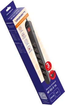 Сетевой фильтр Ippon NF-EU-3-16 3м (6 розеток) черный (коробка) - купить недорого с доставкой в интернет-магазине