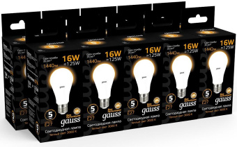 Лампа светодиодная Gauss 16Вт цок.:E27 шар 220B св.свеч.бел.теп. A60 (упак.:10шт) (102502116) - купить недорого с доставкой в интернет-магазине