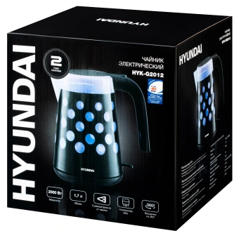 Чайник электрический Hyundai HYK-G2012 1.7л. 2000Вт черный/прозрачный корпус: пластик - купить недорого с доставкой в интернет-магазине