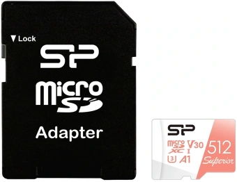 Флеш карта microSDXC 512GB Silicon Power SP512GBSTXDV3V20SP Superior + adapter - купить недорого с доставкой в интернет-магазине