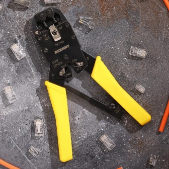 Инструмент обжимной Rexant HT-200R 12-3442 для RJ-45/RJ-12/RJ-11 желтый - купить недорого с доставкой в интернет-магазине