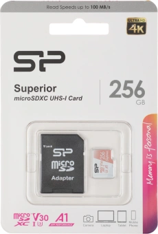 Флеш карта microSDXC 256GB Silicon Power SP256GBSTXDV3V20SP Superior + adapter - купить недорого с доставкой в интернет-магазине