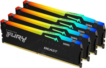 Память DDR5 4x16GB 5200MHz Kingston KF552C40BBAK4-64 Fury Beast RGB RTL Gaming PC5-41600 CL40 DIMM 288-pin 1.25В kit single rank с радиатором Ret - купить недорого с доставкой в интернет-магазине