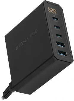 Настольное зар./устр. Digma Pro DPW10A 140W 5A (PD+QC) 3хUSB-C/2xUSB-A универсальное черный (DPW1A4G024BK) - купить недорого с доставкой в интернет-магазине