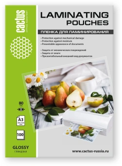 Пленка для ламинирования Cactus 80мкм A3 (100шт) глянцевая 303x426мм CS-LPGА380100 - купить недорого с доставкой в интернет-магазине
