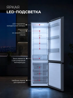 Холодильник Lex LKB400GRGID 2-хкамерн. серый глянц. инвертер - купить недорого с доставкой в интернет-магазине