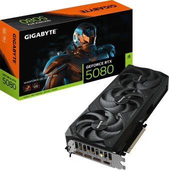 Видеокарта Gigabyte PCI-E 5.0 GV-N5080WF3OCV2-16GD NVIDIA GeForce RTX 5080 16Gb 256bit GDDR7 2670/30000 HDMIx1 DPx3 HDCP Ret - купить недорого с доставкой в интернет-магазине