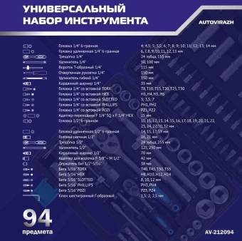 Набор инструментов Autovirazh AV-212094 94 предмета (жесткий кейс) - купить недорого с доставкой в интернет-магазине