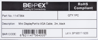 Кабель 1.1v miniDisplayPort (m) VGA (m) 2м черный - купить недорого с доставкой в интернет-магазине