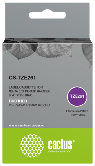 Картридж ленточный Cactus CS-TZE261 TZe-261 черный для Brother PT- P900W, P950W, 9700PC - купить недорого с доставкой в интернет-магазине