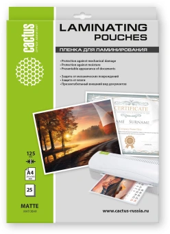 Пленка для ламинирования Cactus 125мкм A4 (25шт) матовая 216x303мм CS-LPMА412525 - купить недорого с доставкой в интернет-магазине