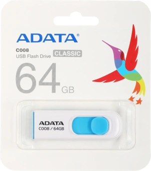 Флеш Диск A-Data 64GB Classic C008 AC008-64G-RWE USB2.0 синий/белый - купить недорого с доставкой в интернет-магазине