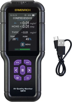 Измеритель качества воздуха Ermenrich QM10 портативный черный/фиолетовый (85668) - купить недорого с доставкой в интернет-магазине