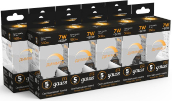Лампа светодиодная Gauss 7Вт цок.:E14 шар 220B 3000K св.свеч.бел.теп. (упак.:1шт) (105101107-D) - купить недорого с доставкой в интернет-магазине
