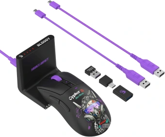 Мышь A4Tech Bloody R73 Ultra Duo черный/рисунок оптическая 20000dpi беспров. USB-C 7but (R73 ULTRA DUO CYPHER GHOST) - купить недорого с доставкой в интернет-магазине