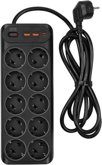 Сетевой фильтр Powercom SP-10 USB2A1СB 3,0м 3.0м (10 розеток) черный (коробка) - купить недорого с доставкой в интернет-магазине