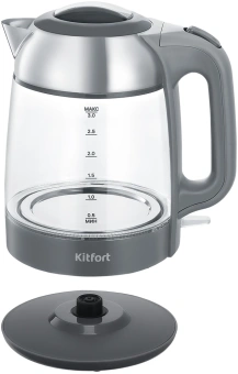 Чайник электрический Kitfort КТ-6762 3л. 2000Вт серый/серебристый корпус: стекло/металл/пластик - купить недорого с доставкой в интернет-магазине