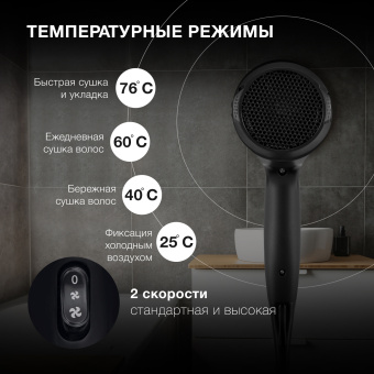 Фен Hyundai H-HDI0750 2200Вт черный/черный - купить недорого с доставкой в интернет-магазине