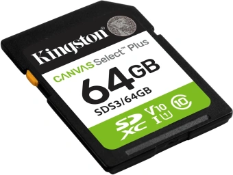 Флеш карта SDXC 64GB Kingston SDS3/64GB Canvas Select Plus V10 w/o adapter - купить недорого с доставкой в интернет-магазине