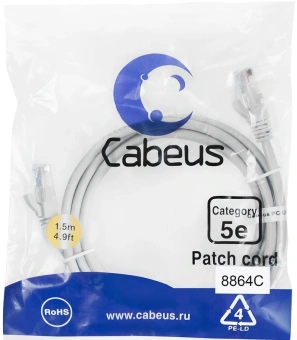 Патч-корд Cabeus PC-UTP-RJ45-CAT.5E-1.5M-LSZH U/FTP RJ-45 вил.-вилка RJ-45 кат.5E 1.5м серый LSZH - купить недорого с доставкой в интернет-магазине