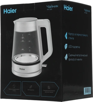 Чайник электрический Haier HK-500 1.7л. 2200Вт серый/белый корпус: стекло/пластик (TD0029955RU) - купить недорого с доставкой в интернет-магазине