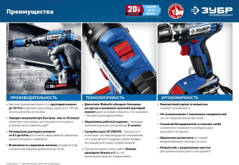 Дрель-шуруповерт Зубр DL-201-22 аккум. патрон:быстрозажимной (кейс в комплекте) - купить недорого с доставкой в интернет-магазине