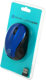 Мышь Оклик 665MW черный/синий оптическая 1600dpi беспров. USB для ноутбука 3but (1025132) - купить недорого с доставкой в интернет-магазине