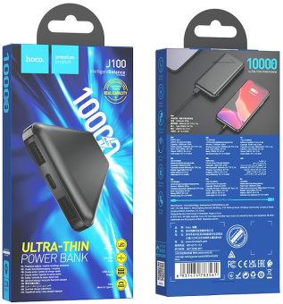 Мобильный аккумулятор Hoco J100 High-ranking 10000mAh 2.1A 2xUSB-A черный - купить недорого с доставкой в интернет-магазине