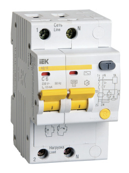 Выключатель автом. дифф. тока IEK MAD10-2-006-C-010 АД12 6A тип C 4.5kA 10мА AC 2П 230В 3мод белый (упак.:1шт) - купить недорого с доставкой в интернет-магазине