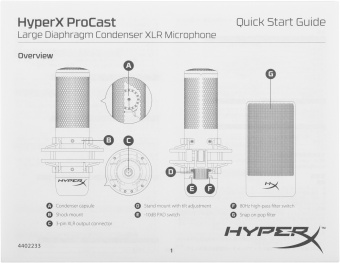 Микрофон проводной HyperX ProCast Microphone 3м черный - купить недорого с доставкой в интернет-магазине