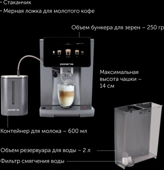 Кофемашина Polaris PACM 2085GC WIFI IQ Home 1450Вт графит - купить недорого с доставкой в интернет-магазине
