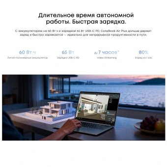 Ноутбук Chuwi Corebook Air Plus 2026 Ryzen 5 6600H 16Gb SSD512Gb AMD Radeon 660M 16" IPS FHD (1920x1200) Windows 11 Home blue WiFi BT Cam 5115mAh - купить недорого с доставкой в интернет-магазине