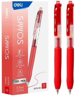 Ручка гелев. автоматическая Deli EG075-RD d=0.5мм красн. черн. резин. манжета - купить недорого с доставкой в интернет-магазине