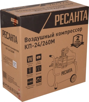 Компрессор поршневой Ресанта КП-24/260М масляный 260л/мин 24л 2000Вт красный/черный - купить недорого с доставкой в интернет-магазине