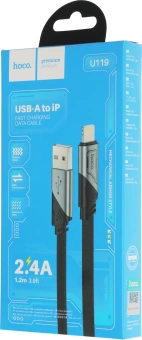Кабель Hoco U119 Machine iP USB (m)-Lightning (m) 1.2м черный коробка плоский - купить недорого с доставкой в интернет-магазине