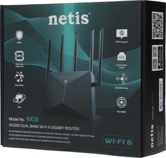Роутер беспроводной Netis NX30 AX3000 10/100/1000BASE-TX черный - купить недорого с доставкой в интернет-магазине