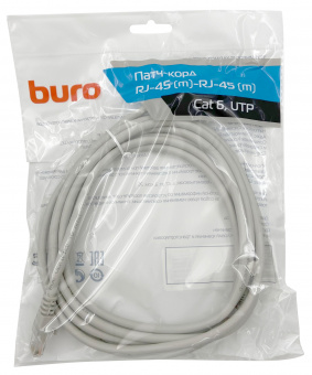 Патч-корд Buro UTP 4 пары cat6 CCA molded 3м серый RJ-45 (m)-RJ-45 (m) - купить недорого с доставкой в интернет-магазине